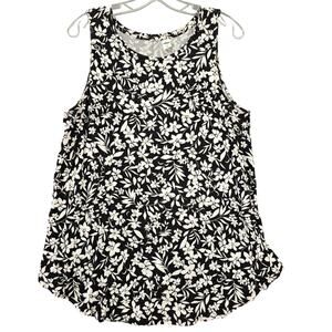 Old Navy Black White Floral Tank Classic Scoop Neck Sleeveless Womens Size L Top